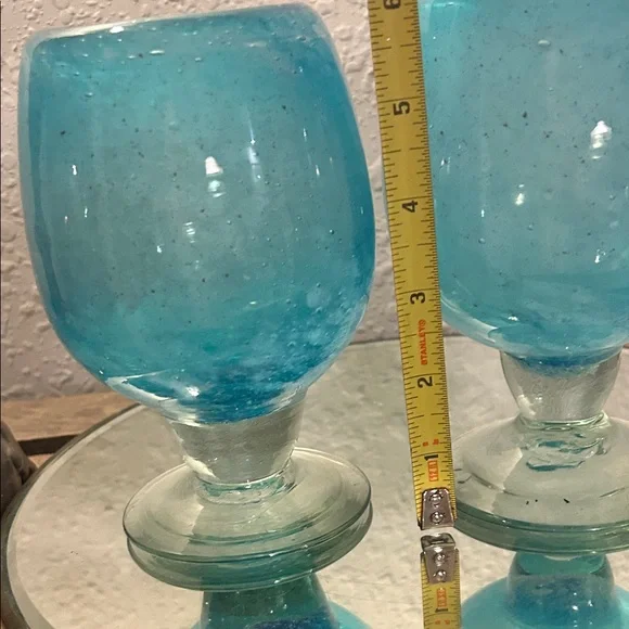 Set of Two Blue Blown Glass Goblets - Picture 5 of 11